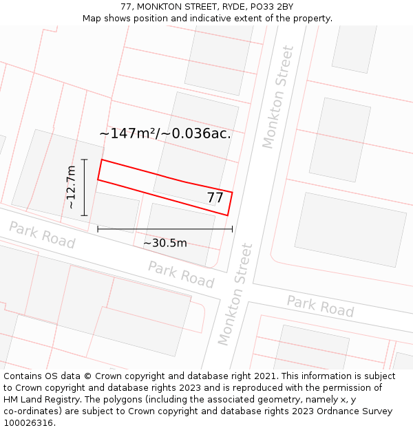 77, MONKTON STREET, RYDE, PO33 2BY: Plot and title map