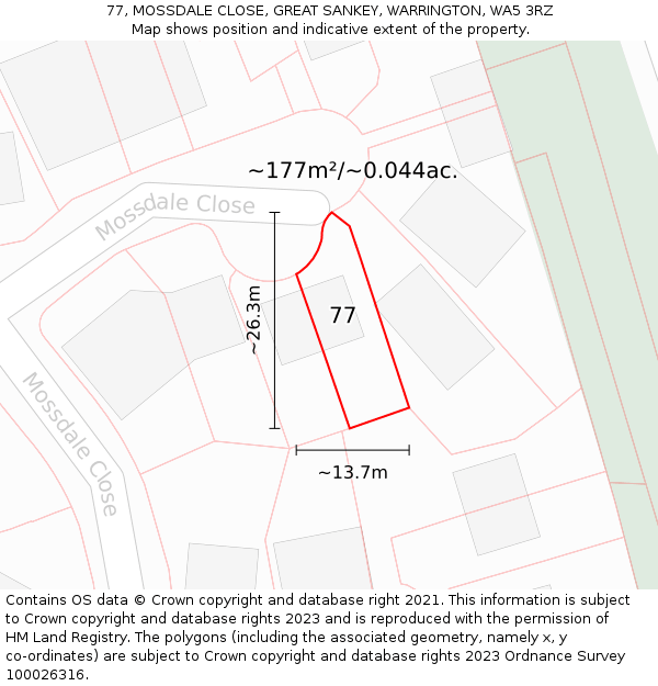 77, MOSSDALE CLOSE, GREAT SANKEY, WARRINGTON, WA5 3RZ: Plot and title map