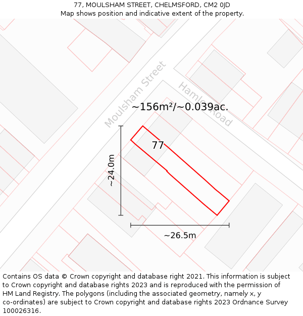 77, MOULSHAM STREET, CHELMSFORD, CM2 0JD: Plot and title map