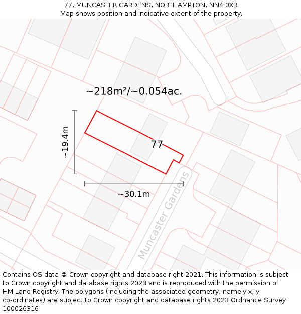 77, MUNCASTER GARDENS, NORTHAMPTON, NN4 0XR: Plot and title map