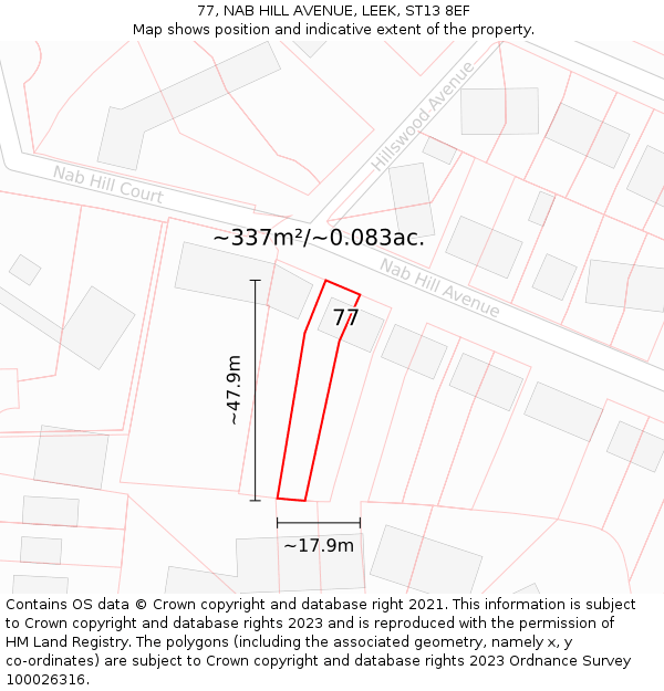 77, NAB HILL AVENUE, LEEK, ST13 8EF: Plot and title map