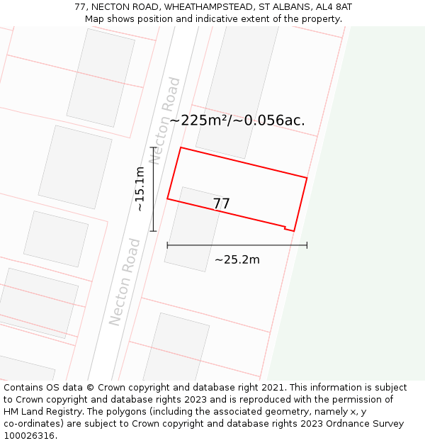 77, NECTON ROAD, WHEATHAMPSTEAD, ST ALBANS, AL4 8AT: Plot and title map