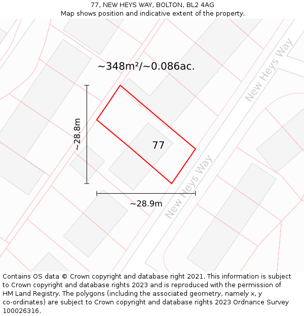 77, NEW HEYS WAY, BOLTON, BL2 4AG: Plot and title map