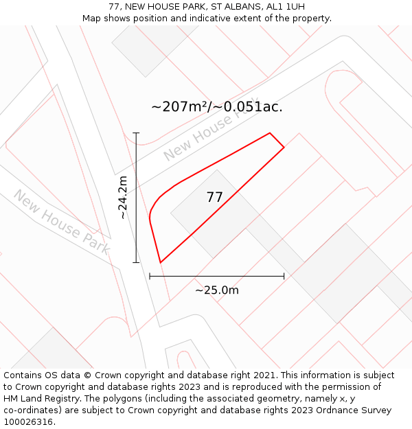 77, NEW HOUSE PARK, ST ALBANS, AL1 1UH: Plot and title map