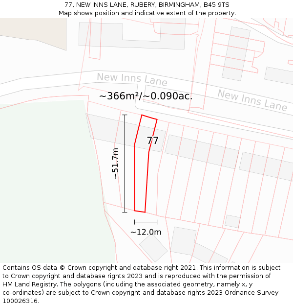 77, NEW INNS LANE, RUBERY, BIRMINGHAM, B45 9TS: Plot and title map
