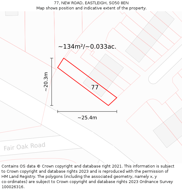 77, NEW ROAD, EASTLEIGH, SO50 8EN: Plot and title map
