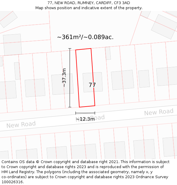 77, NEW ROAD, RUMNEY, CARDIFF, CF3 3AD: Plot and title map