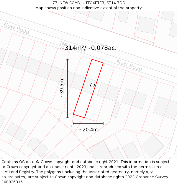 77, NEW ROAD, UTTOXETER, ST14 7DD: Plot and title map