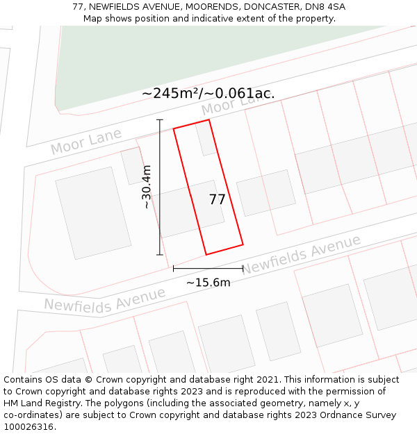 77, NEWFIELDS AVENUE, MOORENDS, DONCASTER, DN8 4SA: Plot and title map