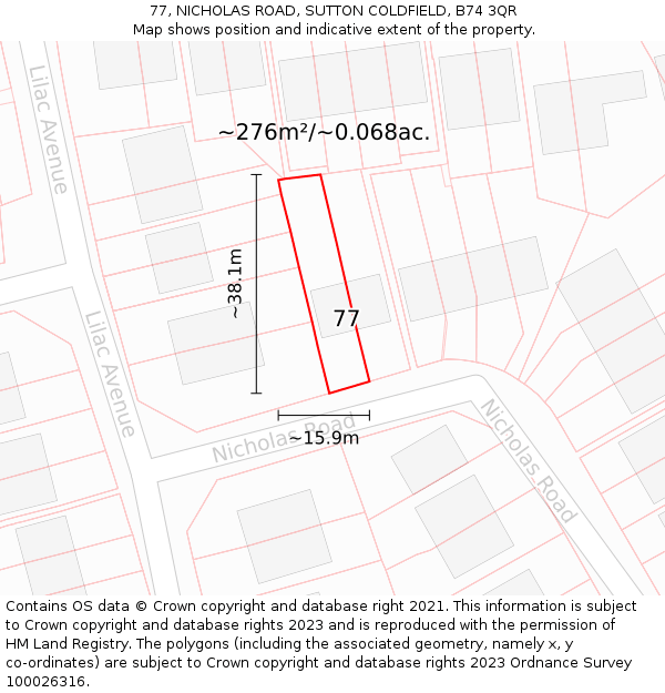 77, NICHOLAS ROAD, SUTTON COLDFIELD, B74 3QR: Plot and title map