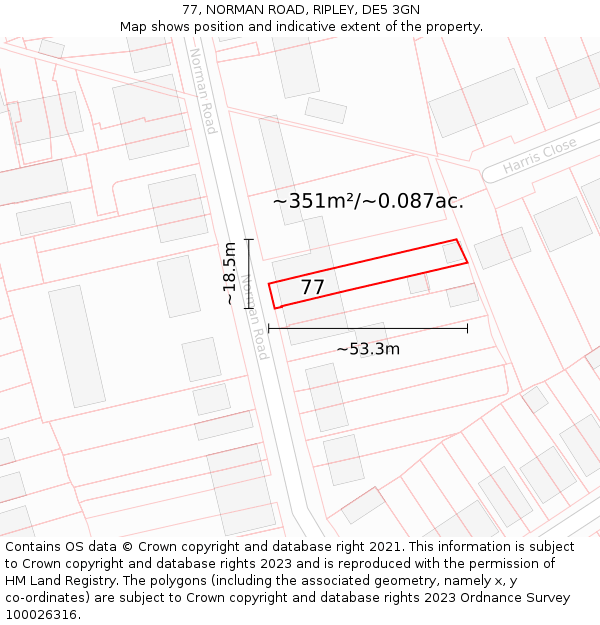 77, NORMAN ROAD, RIPLEY, DE5 3GN: Plot and title map