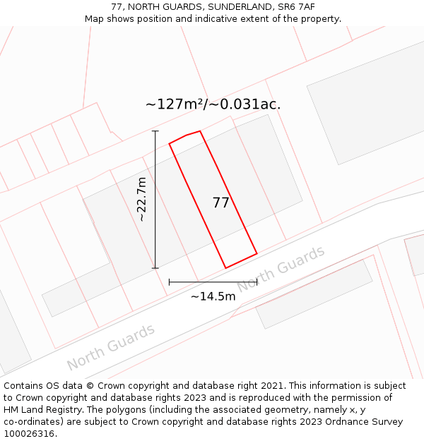 77, NORTH GUARDS, SUNDERLAND, SR6 7AF: Plot and title map