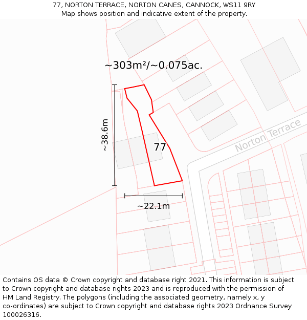 77, NORTON TERRACE, NORTON CANES, CANNOCK, WS11 9RY: Plot and title map
