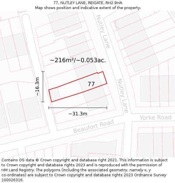 77, NUTLEY LANE, REIGATE, RH2 9HA: Plot and title map