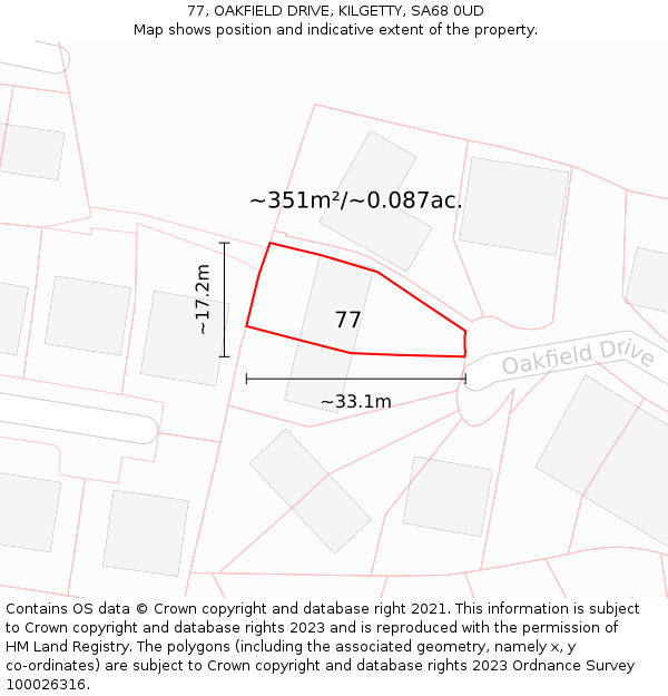 77, OAKFIELD DRIVE, KILGETTY, SA68 0UD: Plot and title map