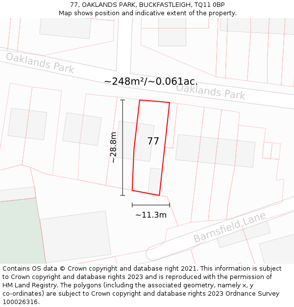 77, OAKLANDS PARK, BUCKFASTLEIGH, TQ11 0BP: Plot and title map