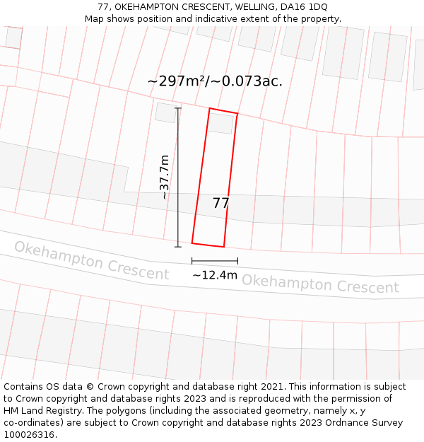 77, OKEHAMPTON CRESCENT, WELLING, DA16 1DQ: Plot and title map