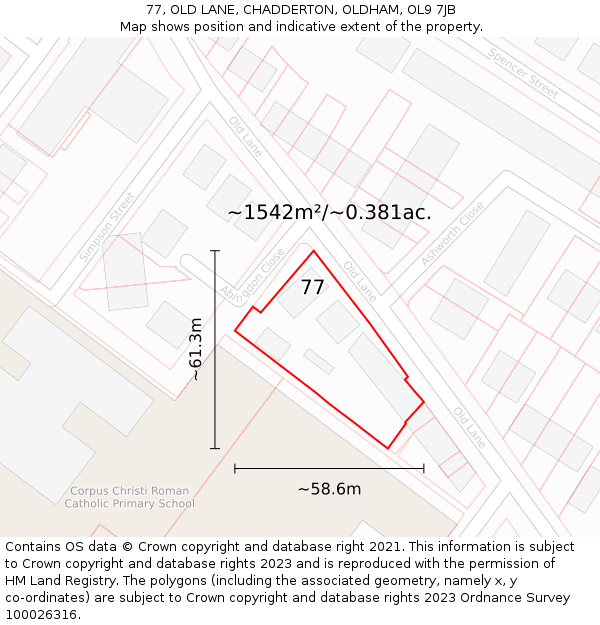 77, OLD LANE, CHADDERTON, OLDHAM, OL9 7JB: Plot and title map