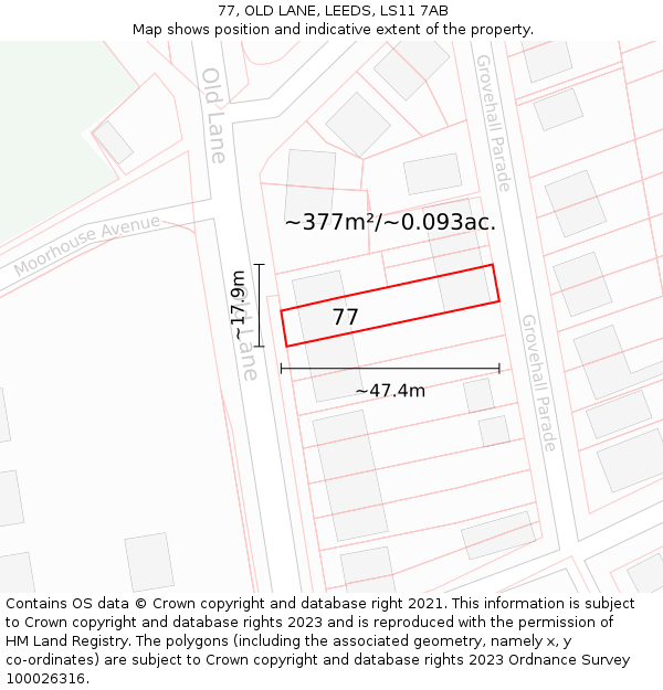 77, OLD LANE, LEEDS, LS11 7AB: Plot and title map