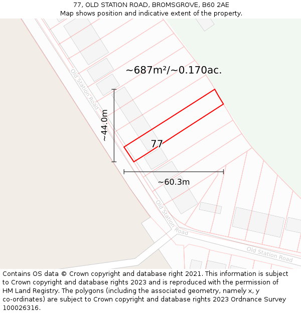 77, OLD STATION ROAD, BROMSGROVE, B60 2AE: Plot and title map