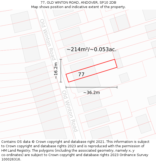 77, OLD WINTON ROAD, ANDOVER, SP10 2DB: Plot and title map