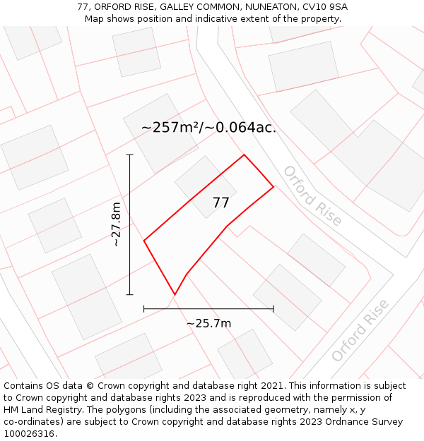77, ORFORD RISE, GALLEY COMMON, NUNEATON, CV10 9SA: Plot and title map