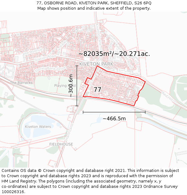 77, OSBORNE ROAD, KIVETON PARK, SHEFFIELD, S26 6PQ: Plot and title map