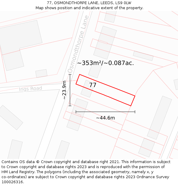 77, OSMONDTHORPE LANE, LEEDS, LS9 0LW: Plot and title map