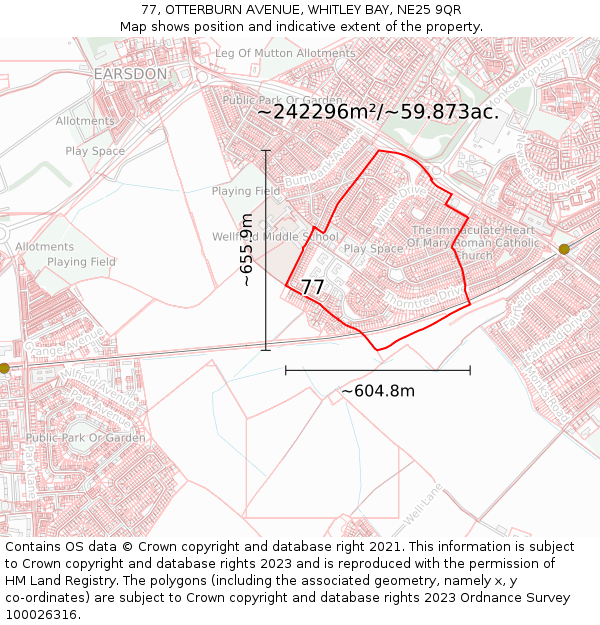 77, OTTERBURN AVENUE, WHITLEY BAY, NE25 9QR: Plot and title map
