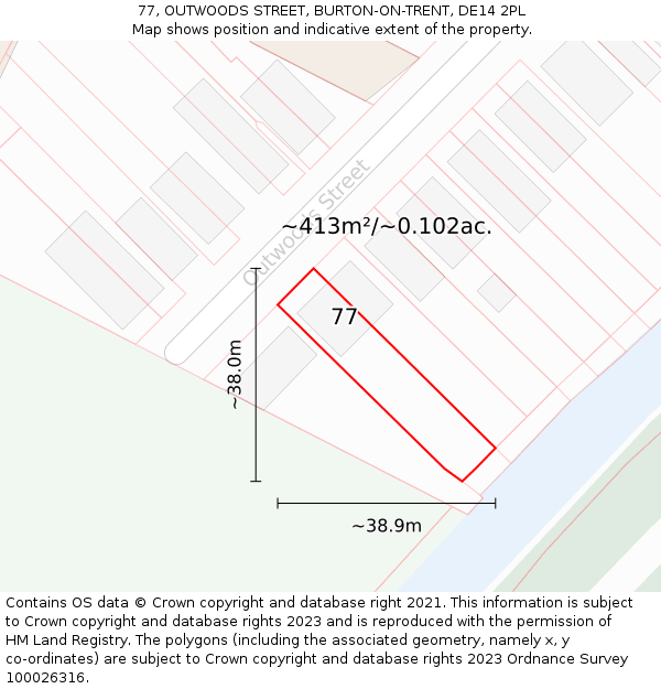 77, OUTWOODS STREET, BURTON-ON-TRENT, DE14 2PL: Plot and title map
