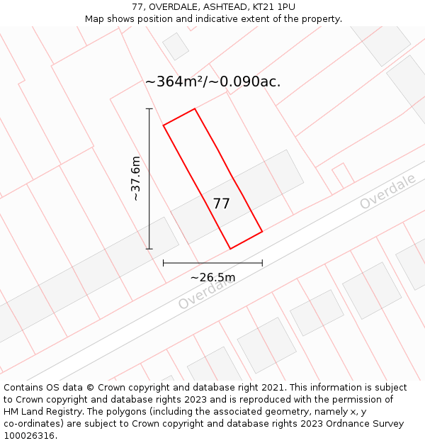 77, OVERDALE, ASHTEAD, KT21 1PU: Plot and title map