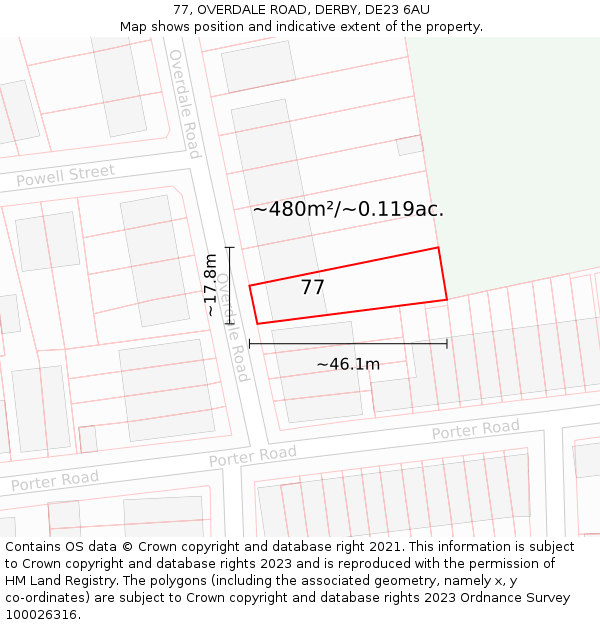 77, OVERDALE ROAD, DERBY, DE23 6AU: Plot and title map