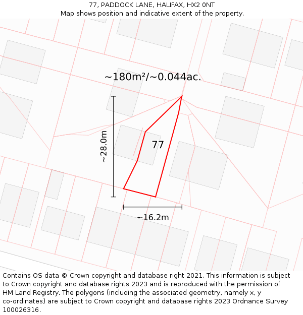 77, PADDOCK LANE, HALIFAX, HX2 0NT: Plot and title map