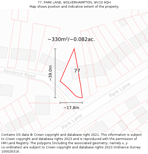 77, PARK LANE, WOLVERHAMPTON, WV10 9QH: Plot and title map