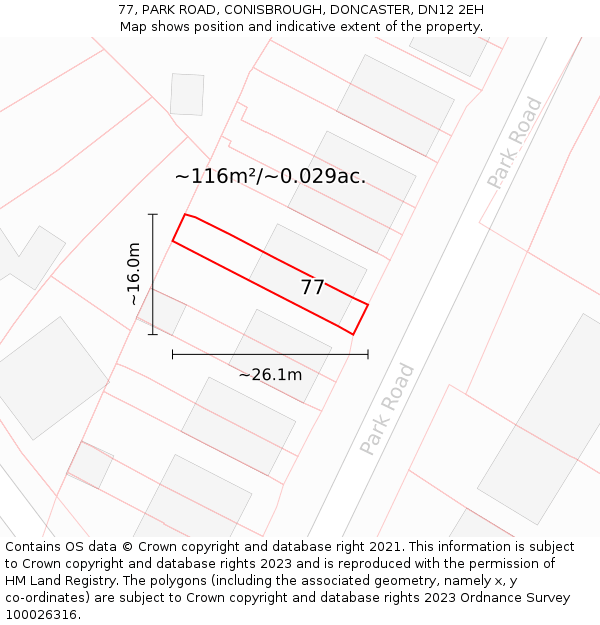 77, PARK ROAD, CONISBROUGH, DONCASTER, DN12 2EH: Plot and title map