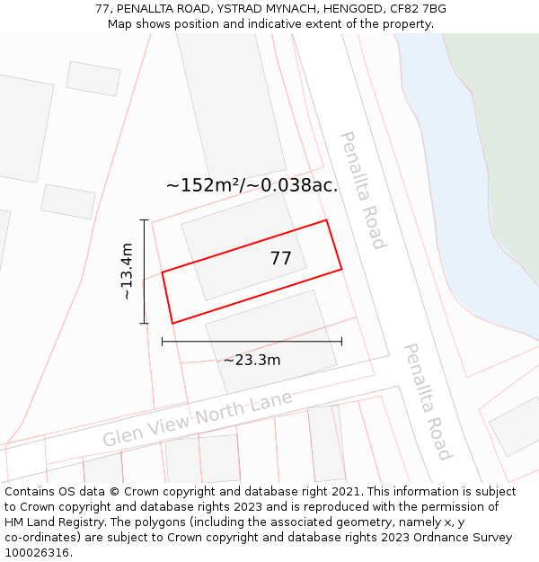 77, PENALLTA ROAD, YSTRAD MYNACH, HENGOED, CF82 7BG: Plot and title map