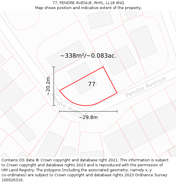 77, PENDRE AVENUE, RHYL, LL18 4NQ: Plot and title map