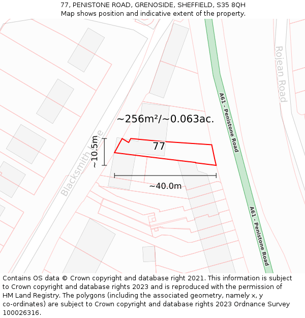 77, PENISTONE ROAD, GRENOSIDE, SHEFFIELD, S35 8QH: Plot and title map