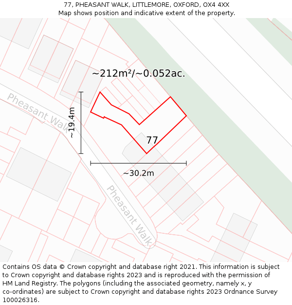77, PHEASANT WALK, LITTLEMORE, OXFORD, OX4 4XX: Plot and title map