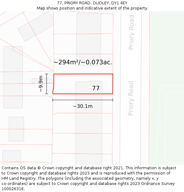 77, PRIORY ROAD, DUDLEY, DY1 4EY: Plot and title map
