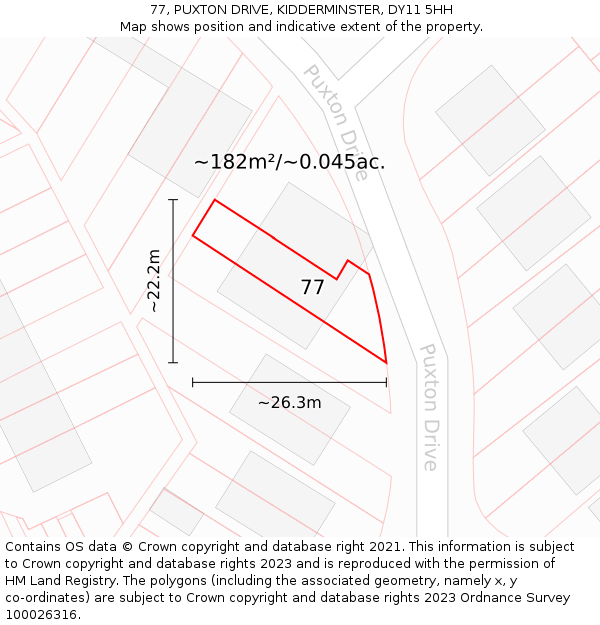 77, PUXTON DRIVE, KIDDERMINSTER, DY11 5HH: Plot and title map