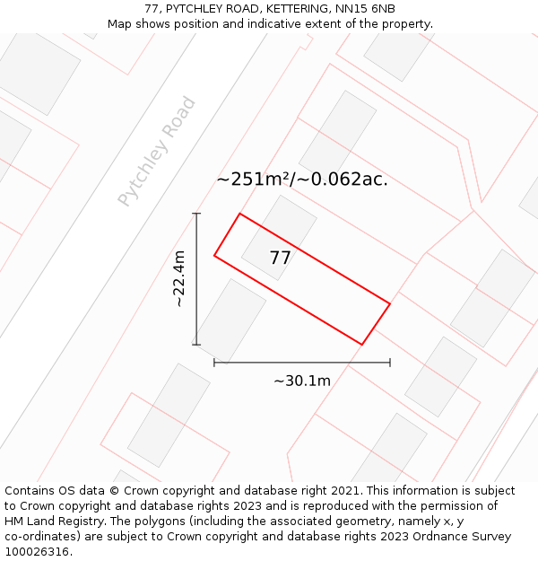77, PYTCHLEY ROAD, KETTERING, NN15 6NB: Plot and title map