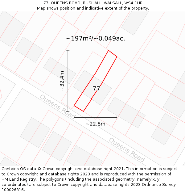77, QUEENS ROAD, RUSHALL, WALSALL, WS4 1HP: Plot and title map