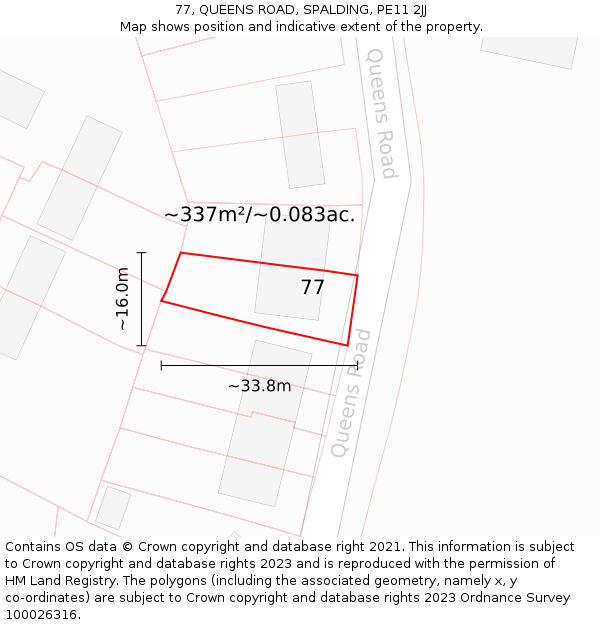 77, QUEENS ROAD, SPALDING, PE11 2JJ: Plot and title map
