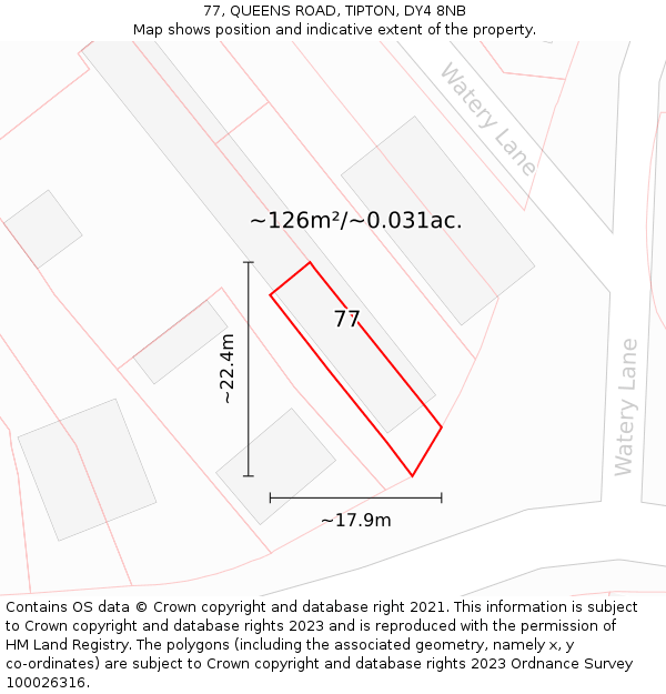 77, QUEENS ROAD, TIPTON, DY4 8NB: Plot and title map