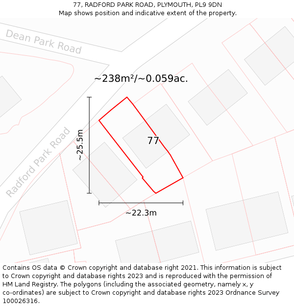 77, RADFORD PARK ROAD, PLYMOUTH, PL9 9DN: Plot and title map