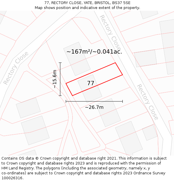 77, RECTORY CLOSE, YATE, BRISTOL, BS37 5SE: Plot and title map