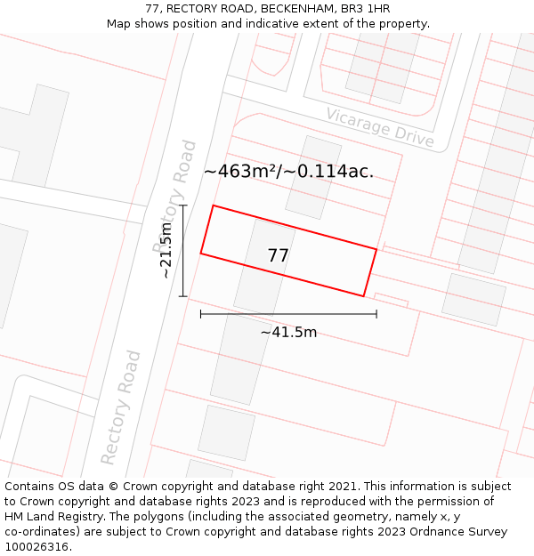 77, RECTORY ROAD, BECKENHAM, BR3 1HR: Plot and title map