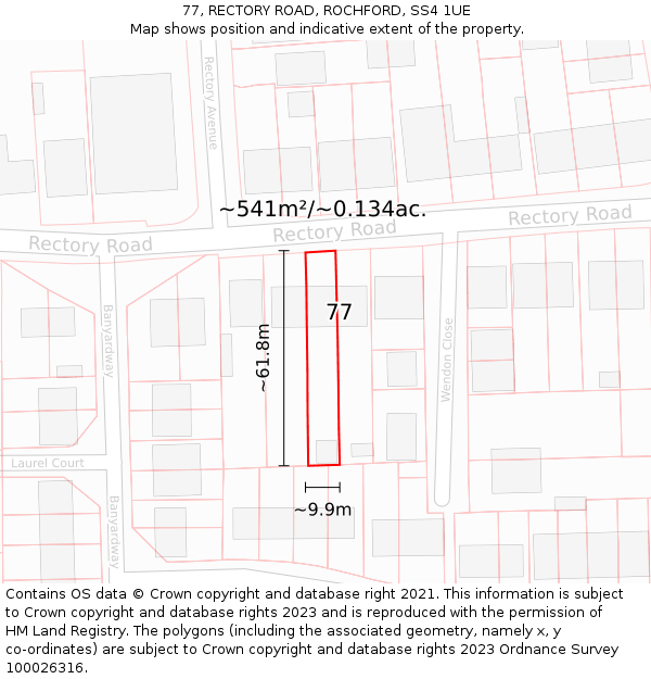 77, RECTORY ROAD, ROCHFORD, SS4 1UE: Plot and title map