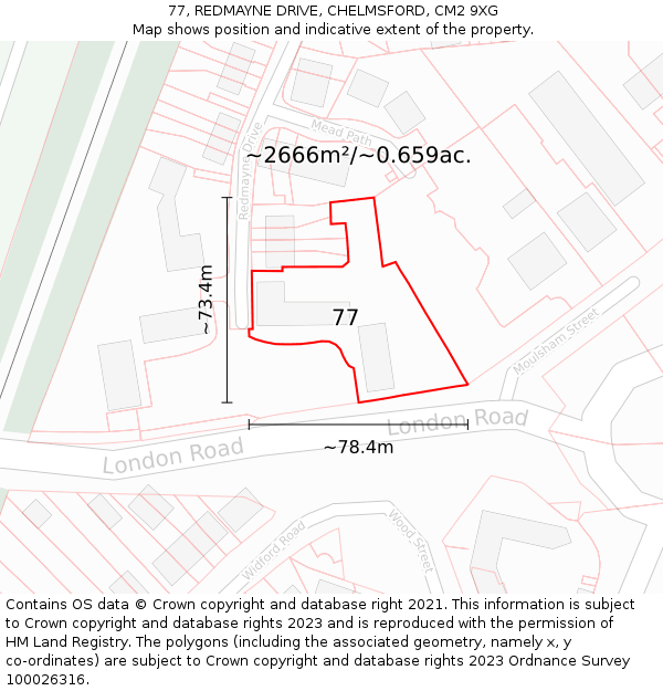 77, REDMAYNE DRIVE, CHELMSFORD, CM2 9XG: Plot and title map